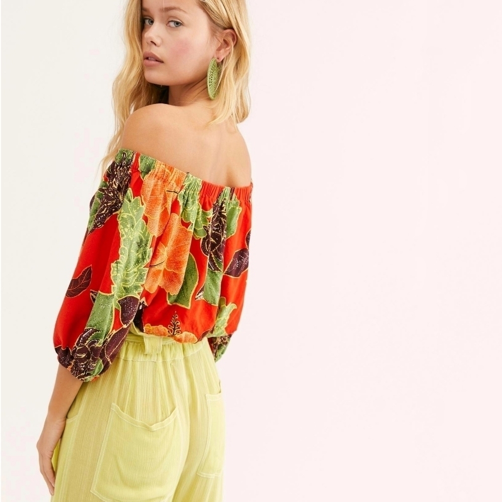 Free People Electric Day Blouse tropical off shoulder top women's size small
